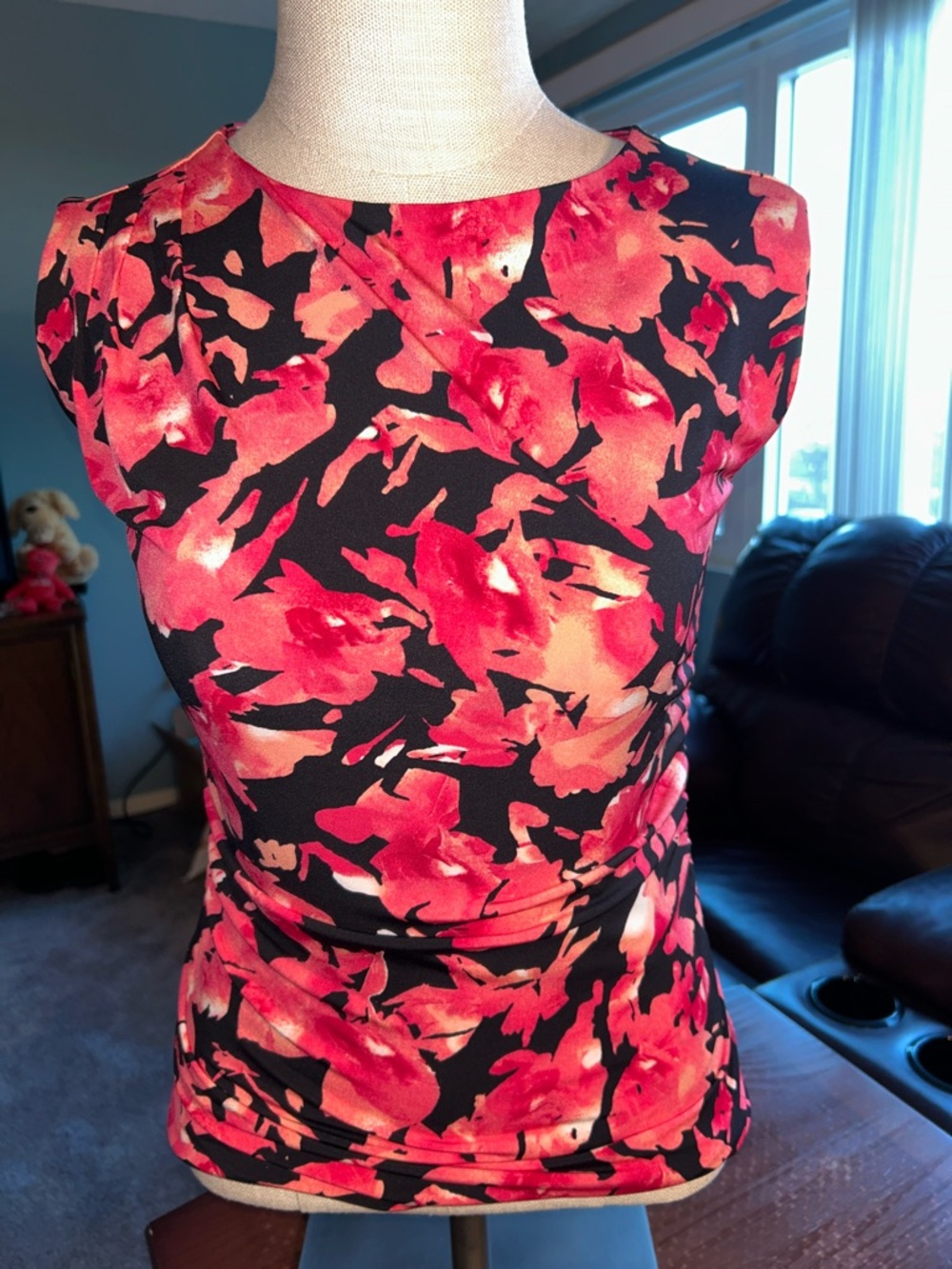 NWT INC International Concepts Women’s Coral Floral Print Cap Sleeve Blouse S XS